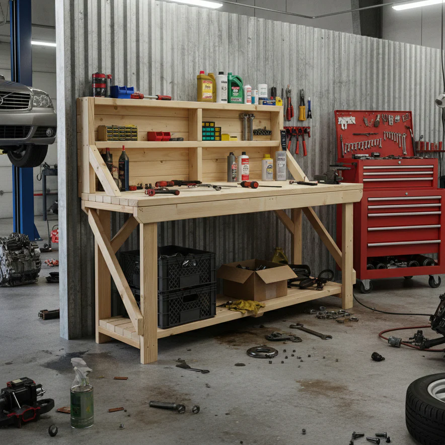 Acorn Wooden Workbench With Back Panel - Image 3