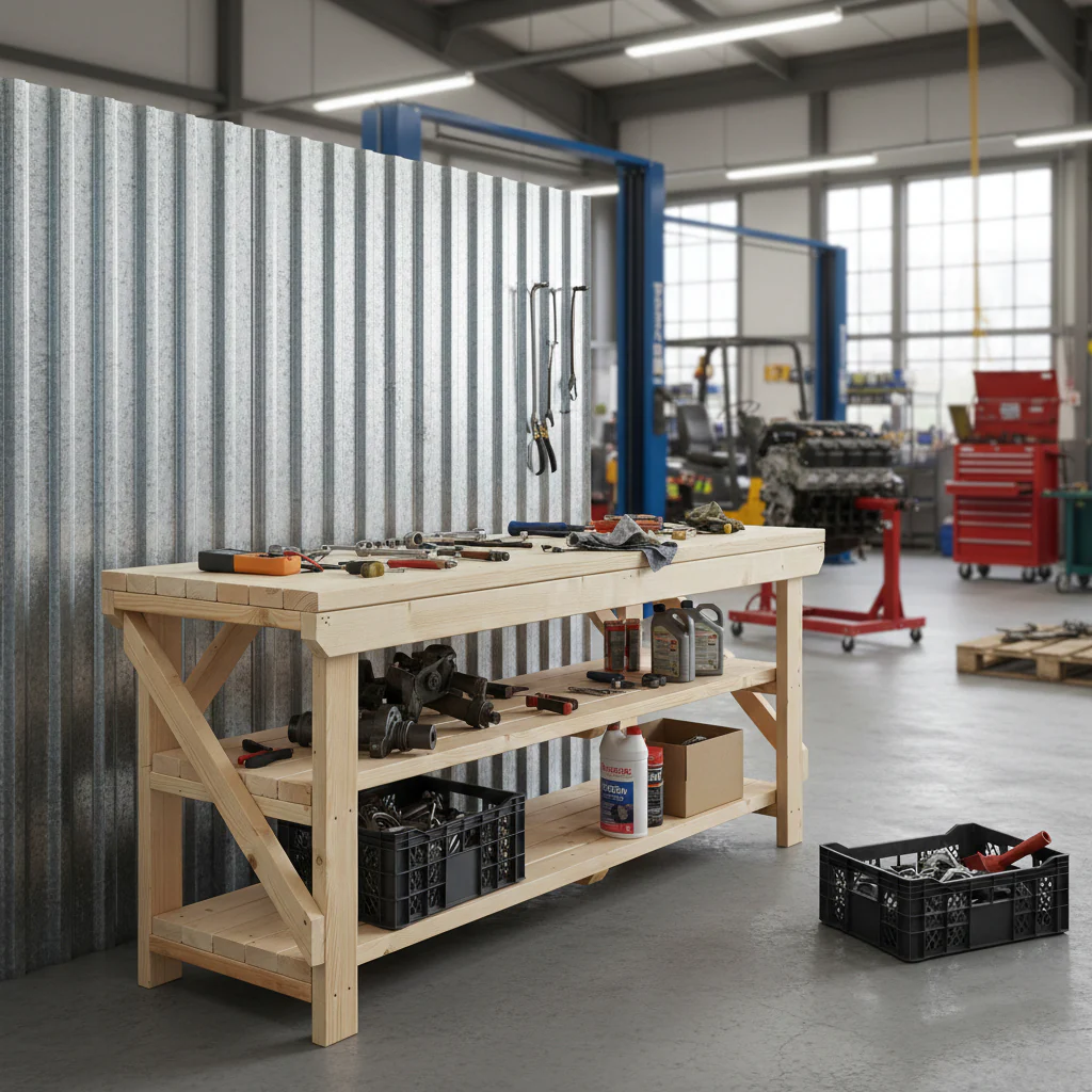 Acorn Wooden Workbench With Double Shelf - Image 3