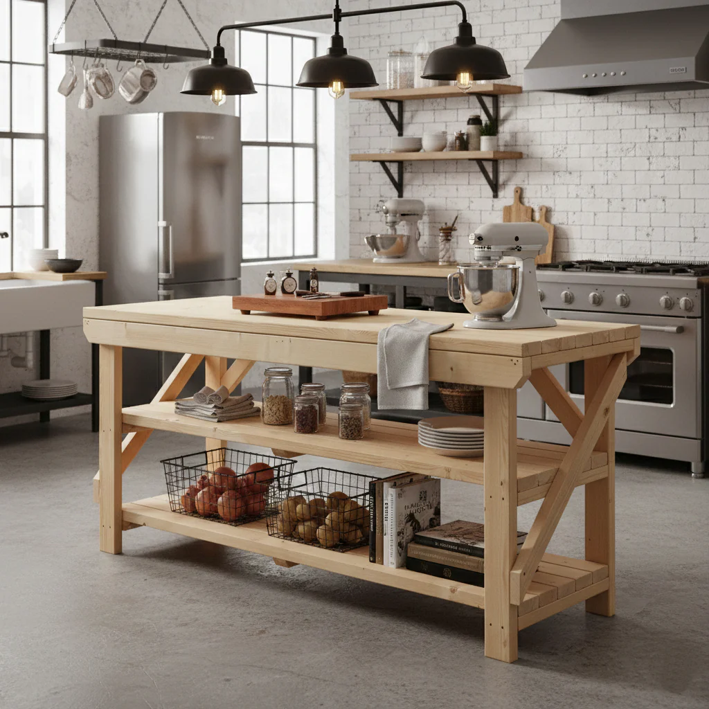 Acorn Wooden Workbench With Double Shelf - Image 5