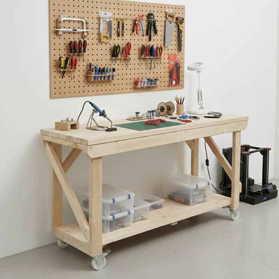 Acorn Wooden Workbench With Wheels - Image 4