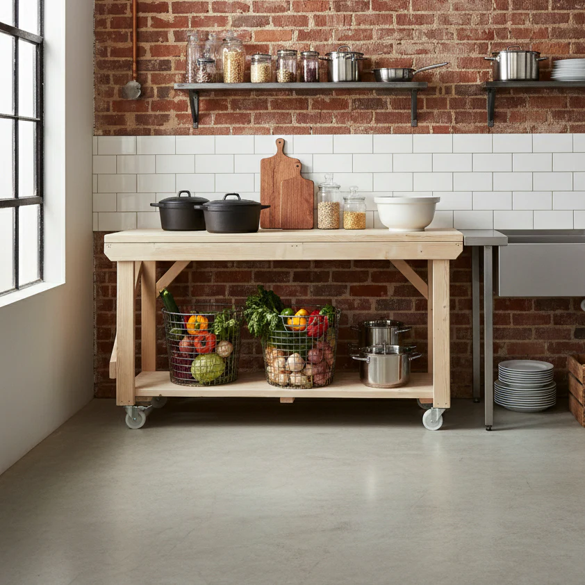 Acorn Wooden Workbench With Wheels - Image 5