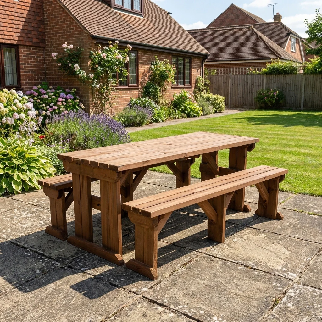 Aspen Picnic Table and Benches Set - Rustic Finish - Image 3