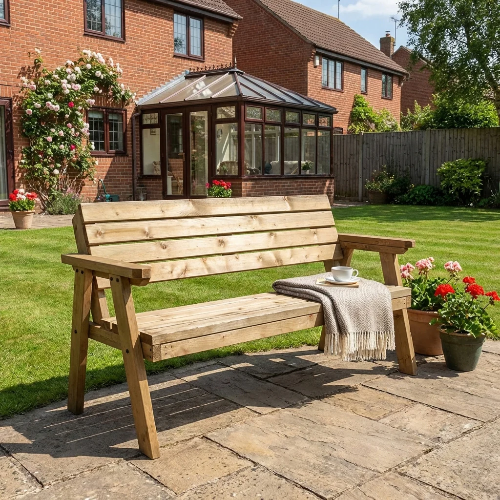 Consilium Garden Fence Bench With Backrest - Rustic Finish - Image 3
