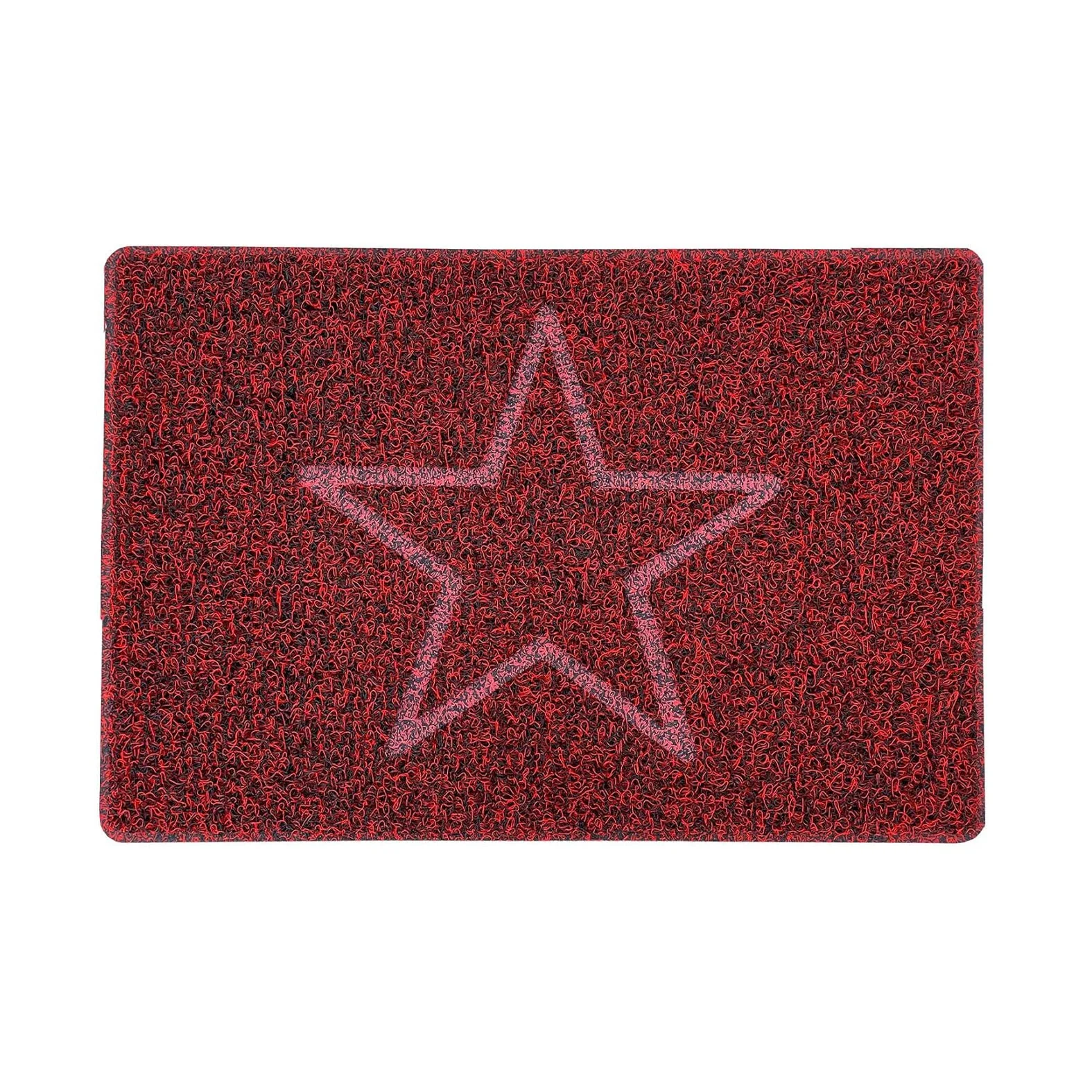 Embossed Star Spaghetti Door Mat - Red & Black
