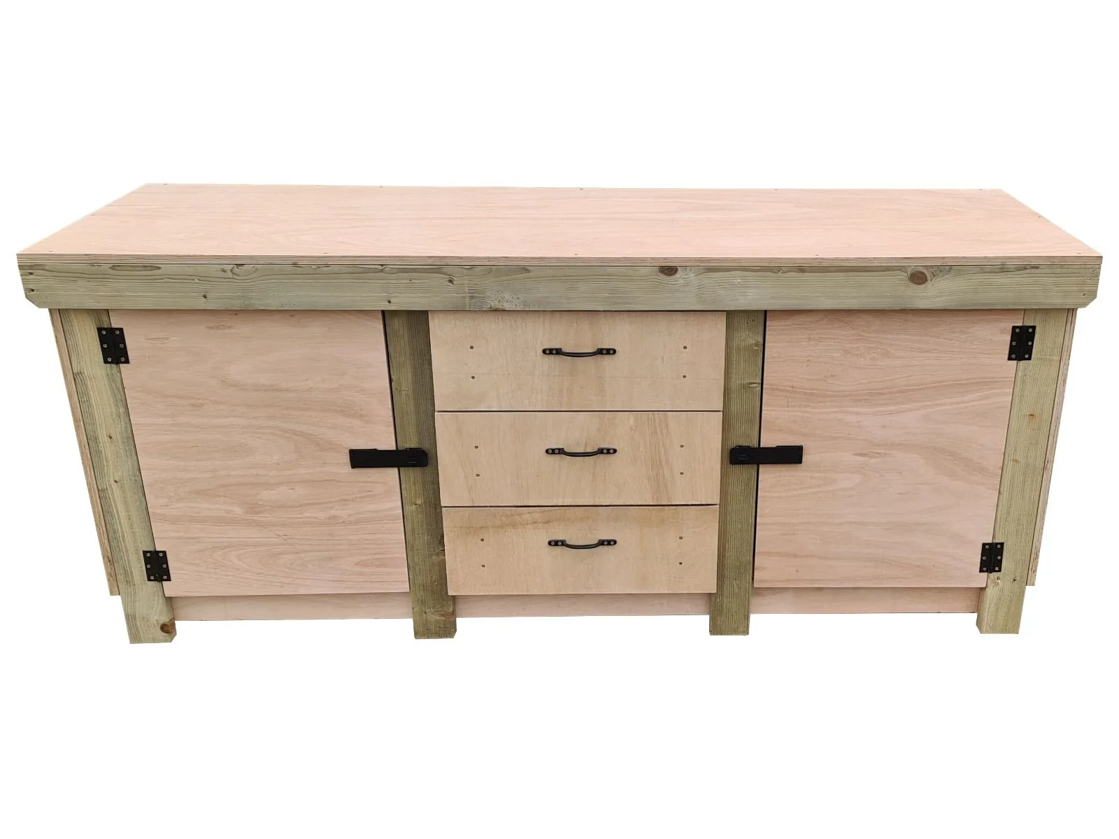 Eucalyptus top workbench with drawers and double lockable cupboard (V.8)