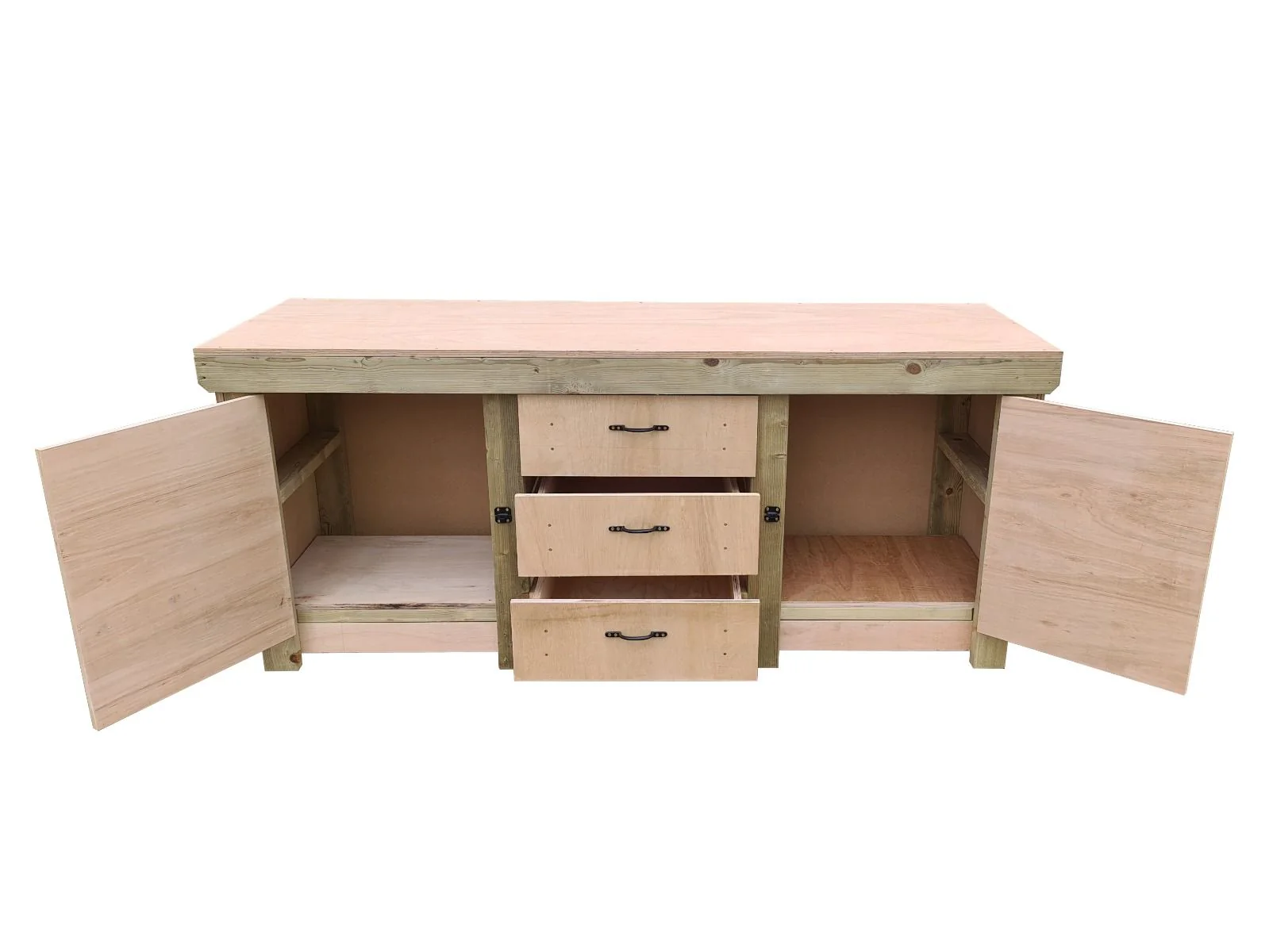 Eucalyptus top workbench with drawers and double lockable cupboard (V.8) - Image 3
