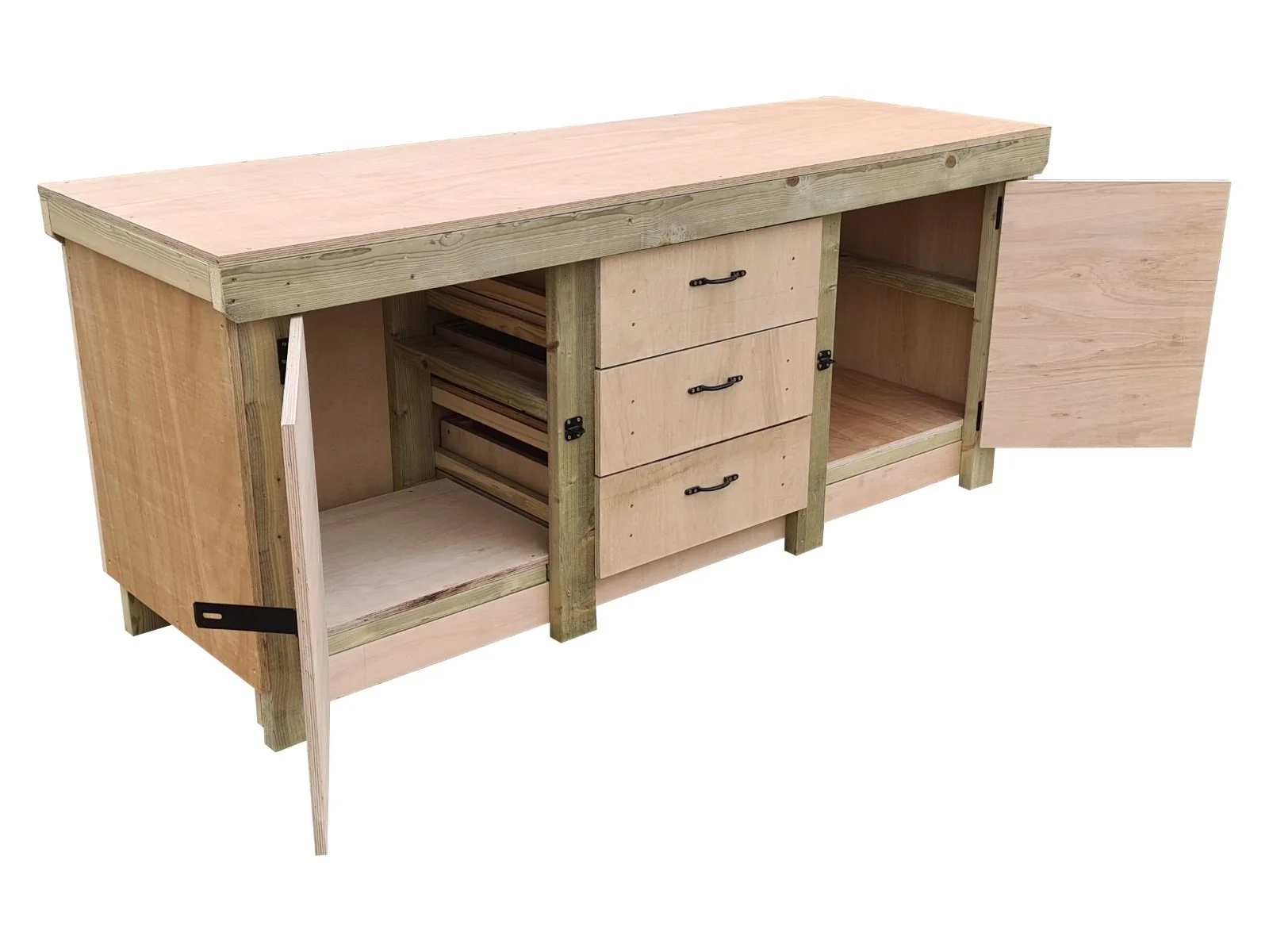 Eucalyptus top workbench with drawers and double lockable cupboard (V.8) - Image 4
