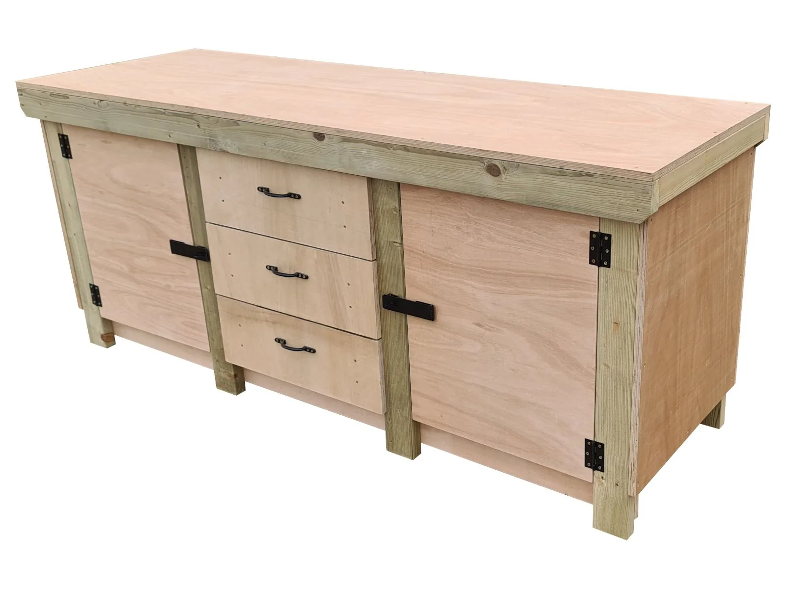Eucalyptus top workbench with drawers and double lockable cupboard (V.8) - Image 5