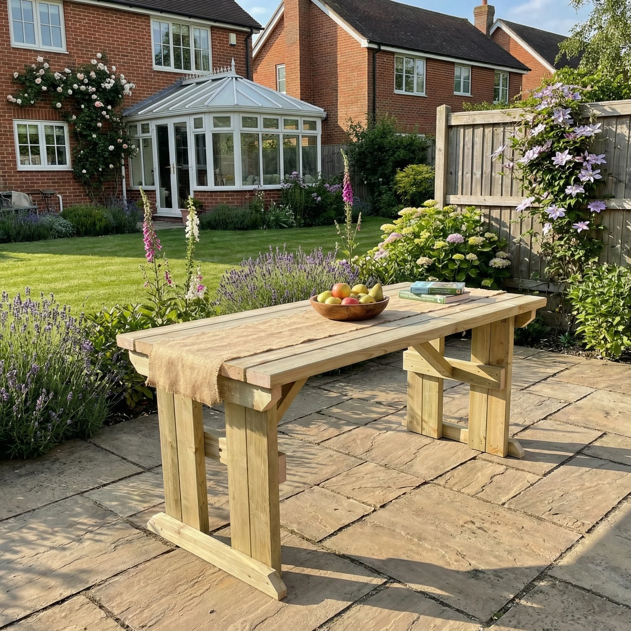 Hollies Wooden Garden Table, Outdoor Picnic Dining Desk - Image 3