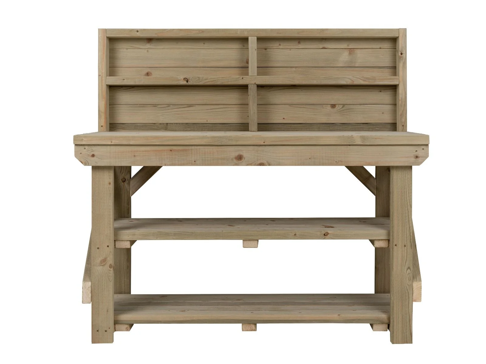 Indoor/outdoor workbench, pressure treated bench with back panel and double shelf - Image 6