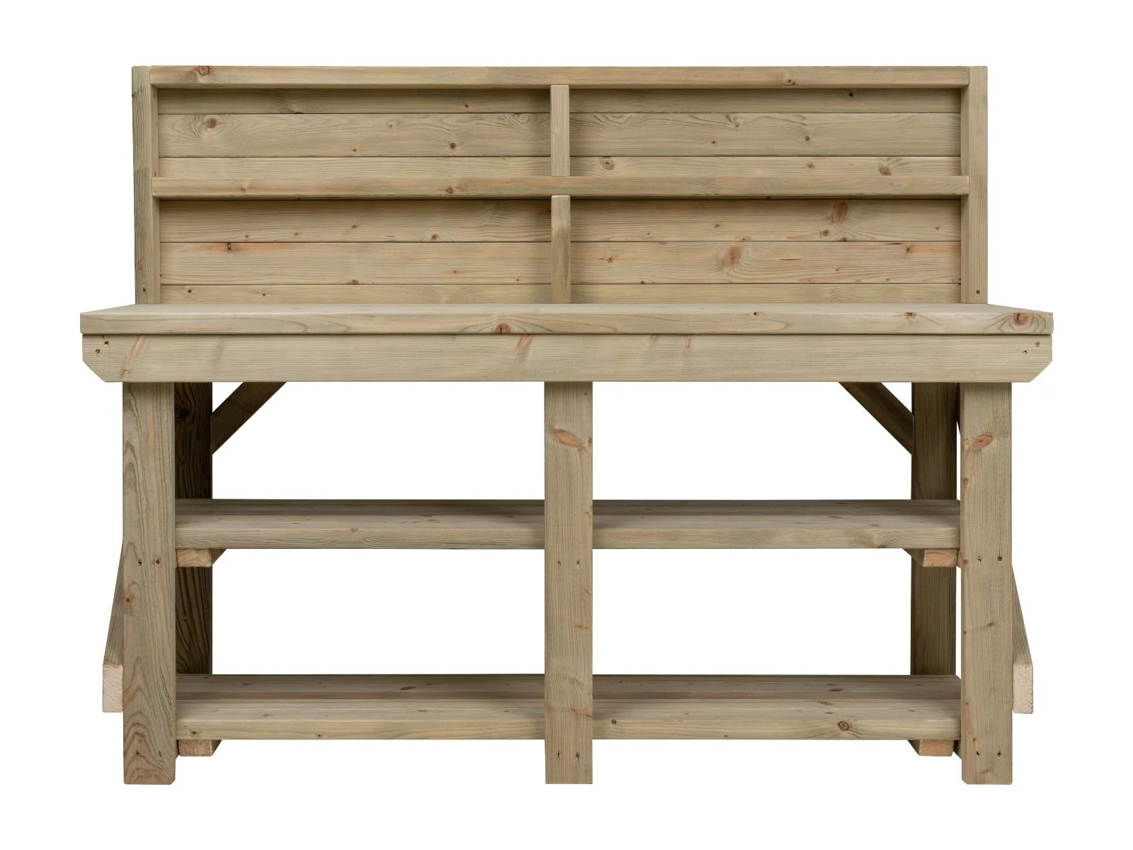 Indoor/outdoor workbench, pressure treated bench with back panel and double shelf - Image 9