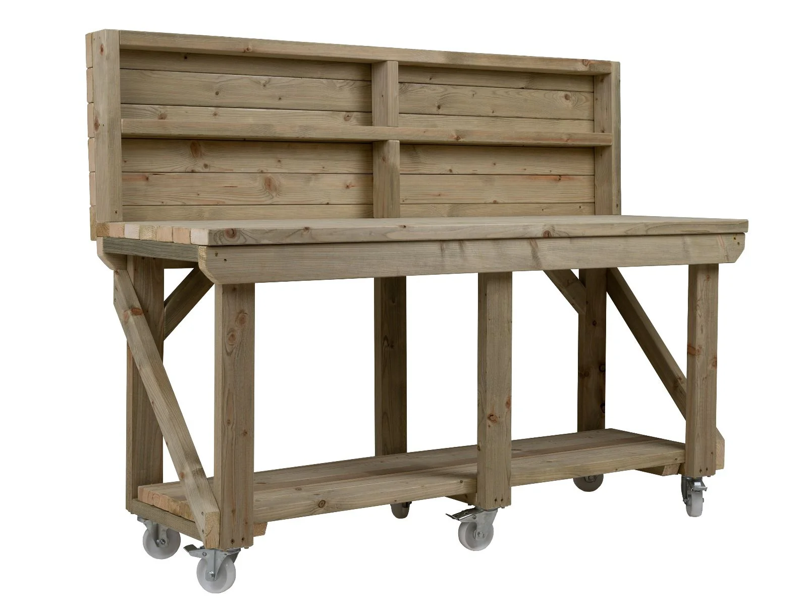 Indoor/outdoor workbench, pressure treated bench with back panel and wheels - Image 10