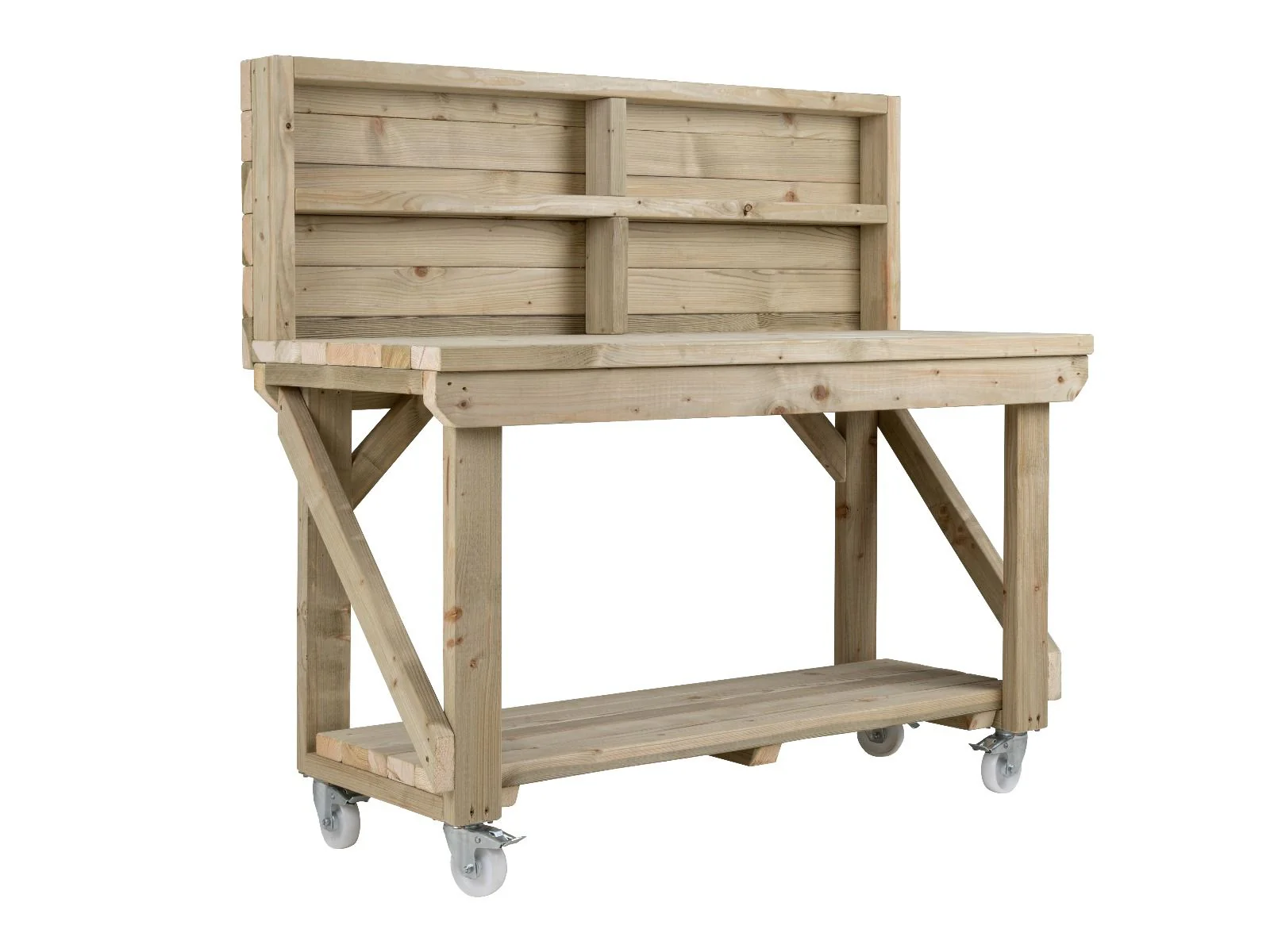 Indoor/outdoor workbench, pressure treated bench with back panel and wheels - Image 11