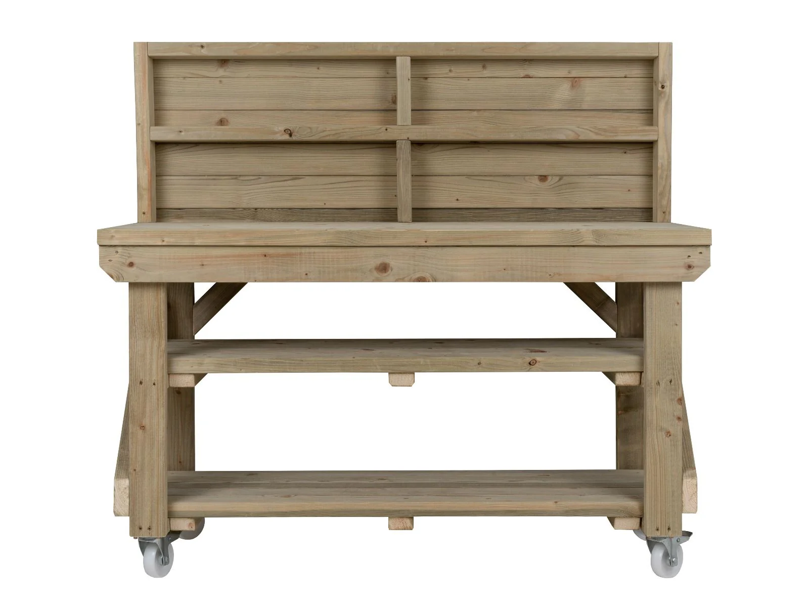 Indoor/outdoor workbench, pressure treated bench with back panel and wheels - Image 12