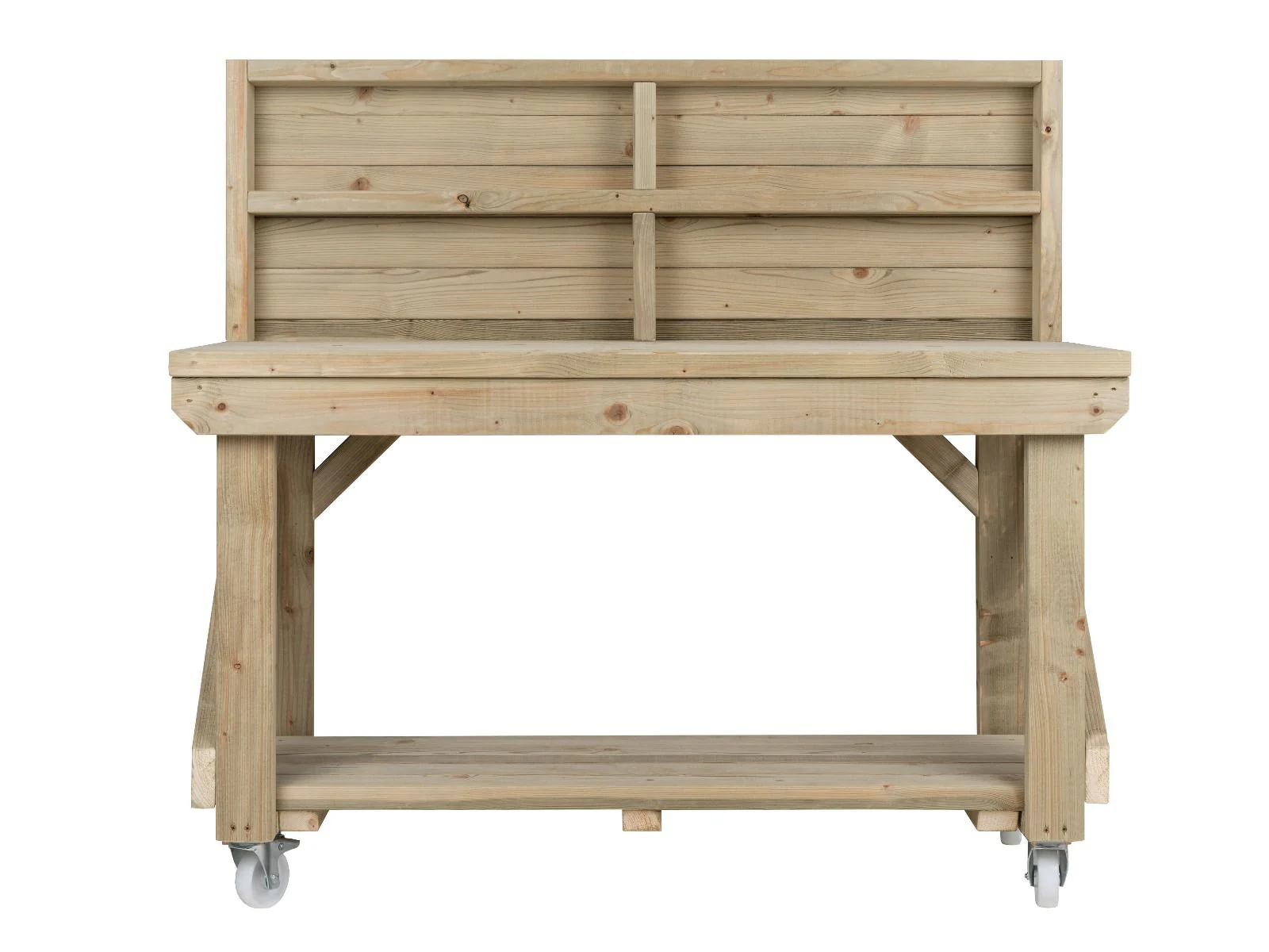 Indoor/outdoor workbench, pressure treated bench with back panel and wheels - Image 7