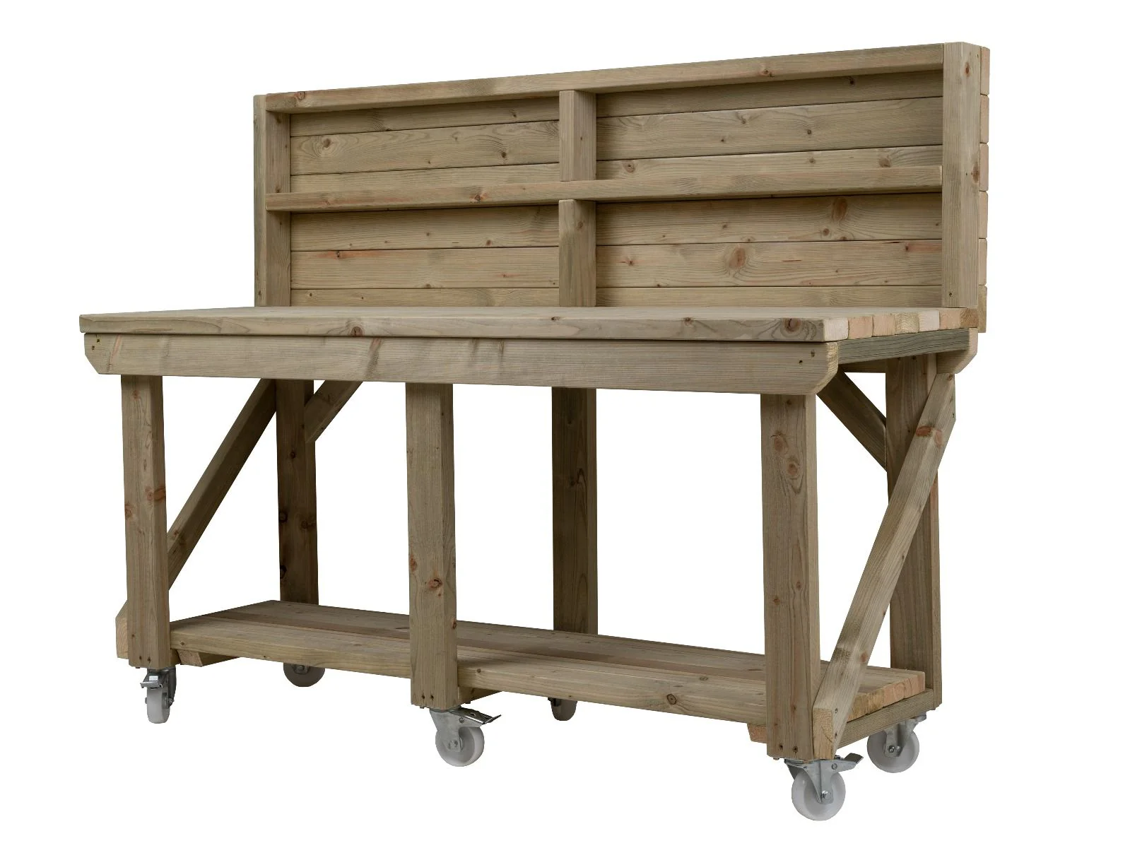 Indoor/outdoor workbench, pressure treated bench with back panel and wheels - Image 8