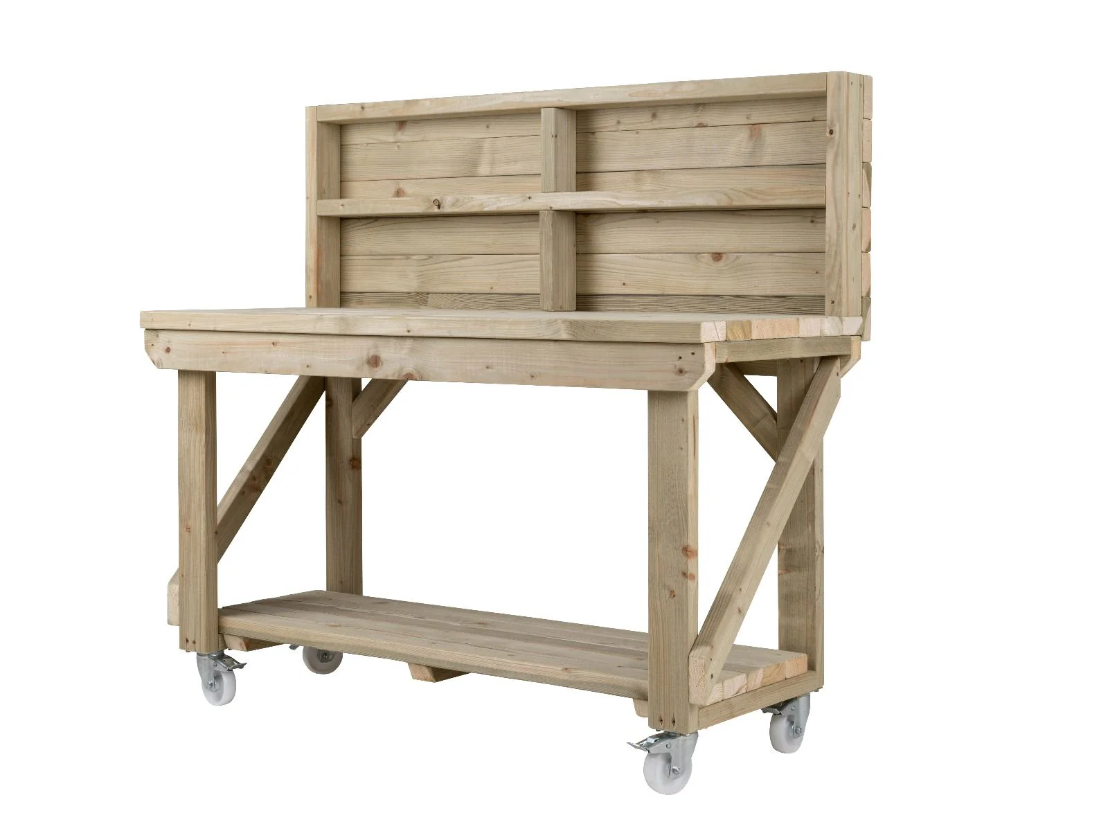 Indoor/outdoor workbench, pressure treated bench with back panel and wheels - Image 9