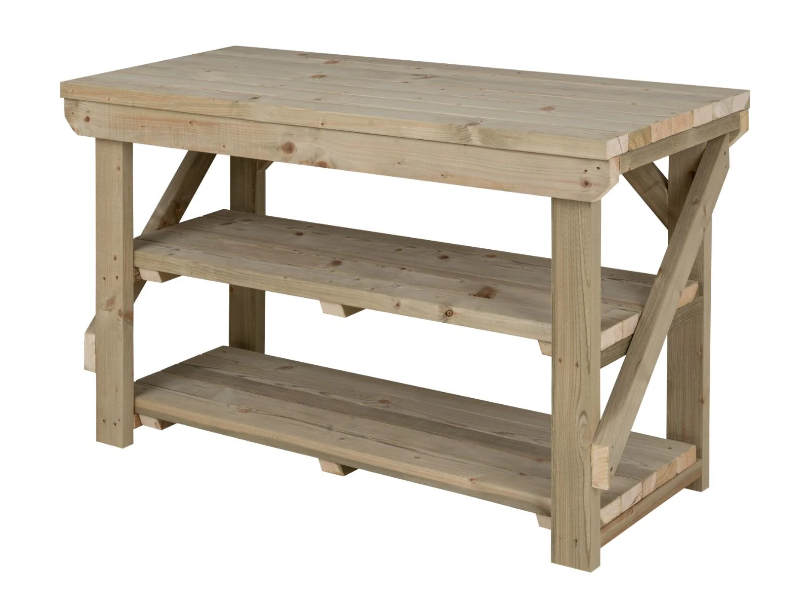 Indoor/outdoor workbench, pressure treated bench with double shelf - Image 3