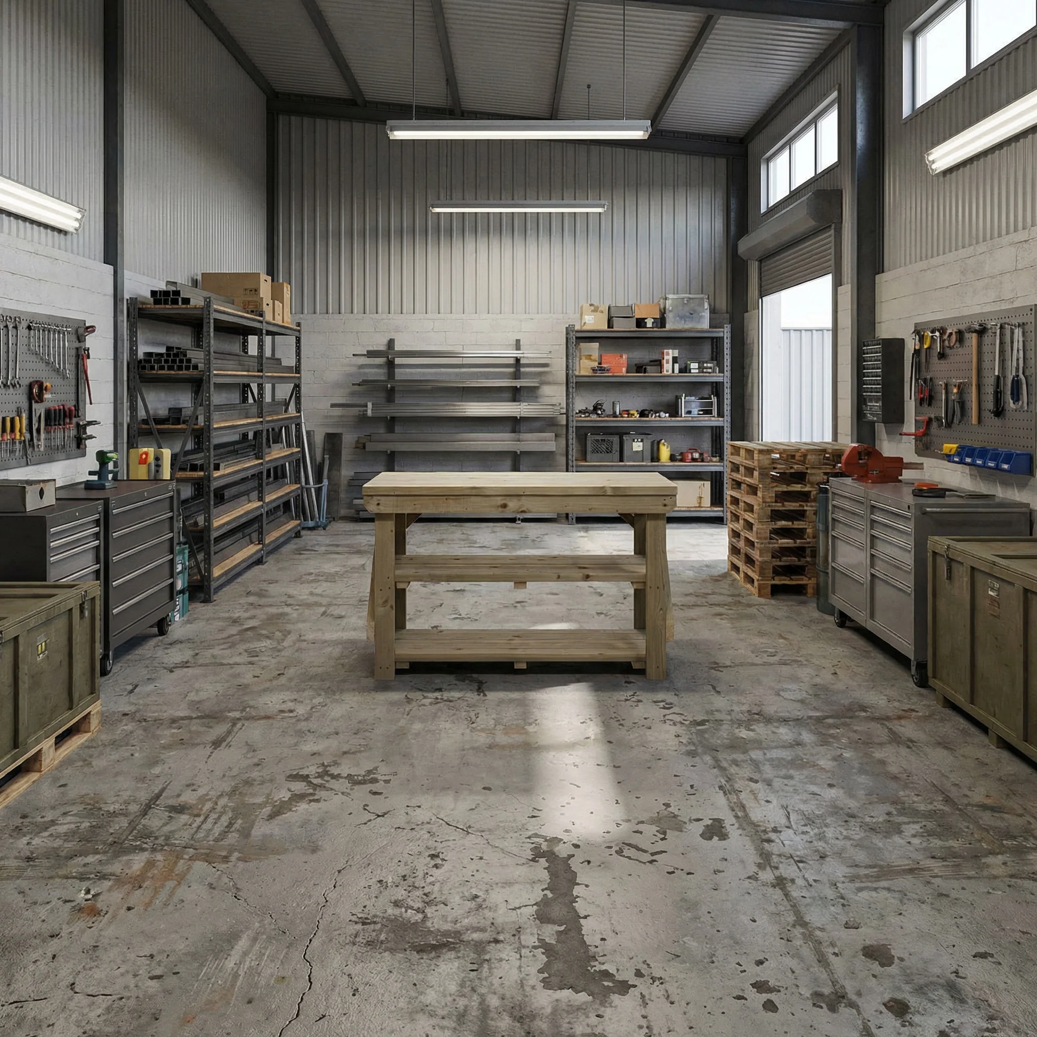 Indoor/outdoor workbench, pressure treated bench with double shelf - Image 5