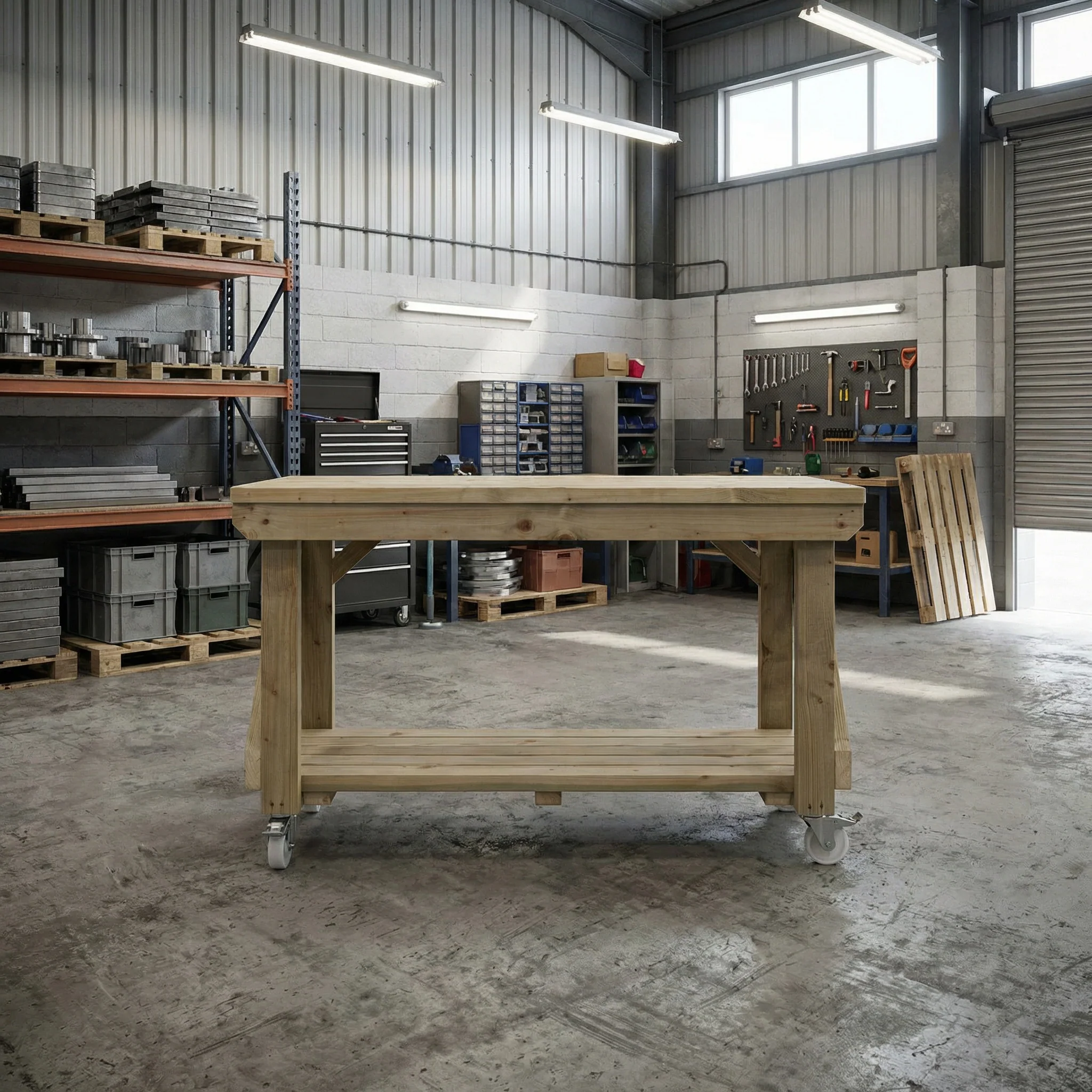 Indoor/outdoor workbench, pressure treated bench with wheels - Image 6