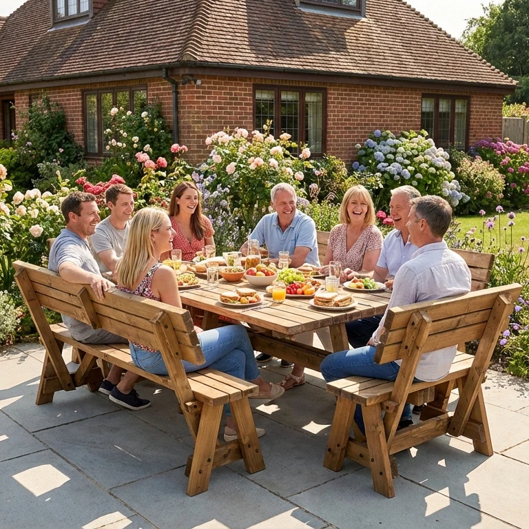 Meridian Square Picnic Table and Benches Set With Backrest - Image 3