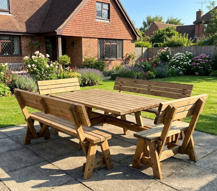 Meridian Square Picnic Table and Benches Set With Backrest - Image 4