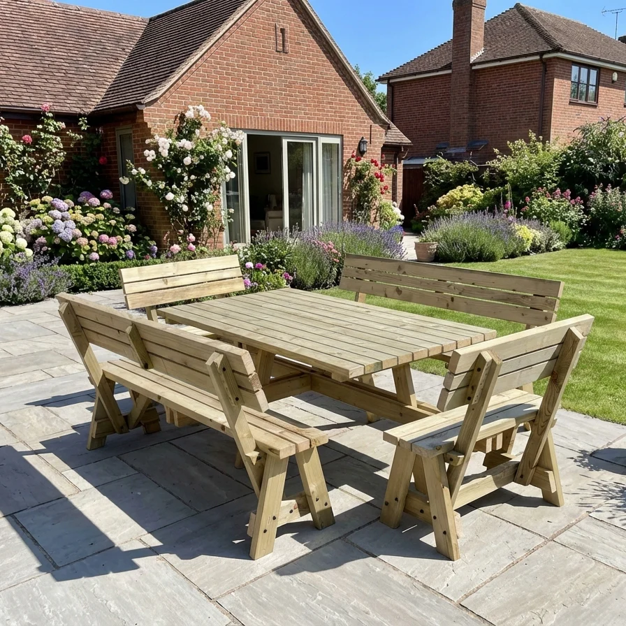 Meridian Square Picnic Table and Benches Set With Backrest - Image 5