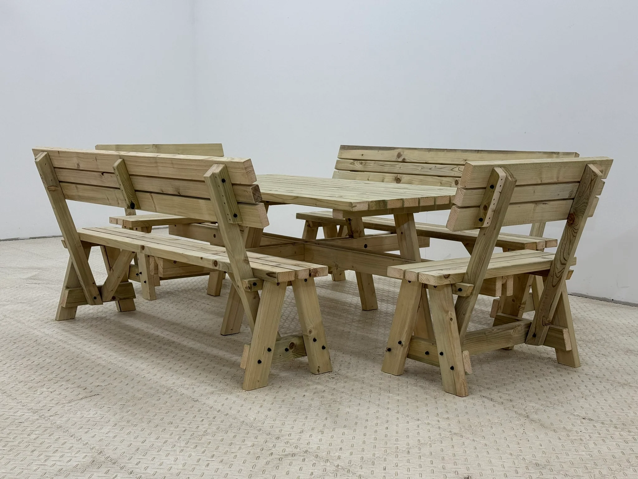 Meridian Square Picnic Table and Benches Set With Backrest - Image 9