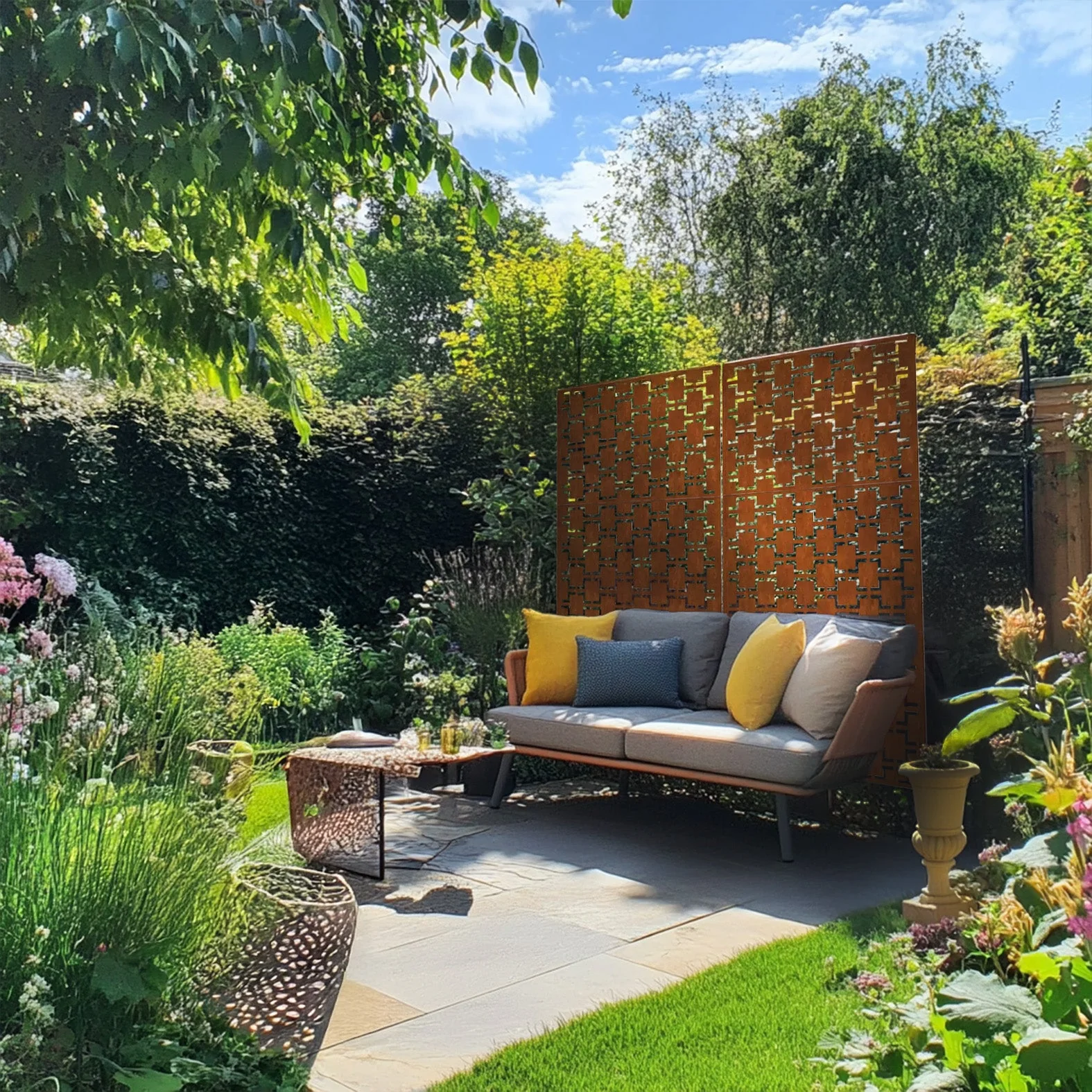 Metal Indoor/Outdoor Privacy Screen with Stand 120cm x 180cm - Squares - Image 6