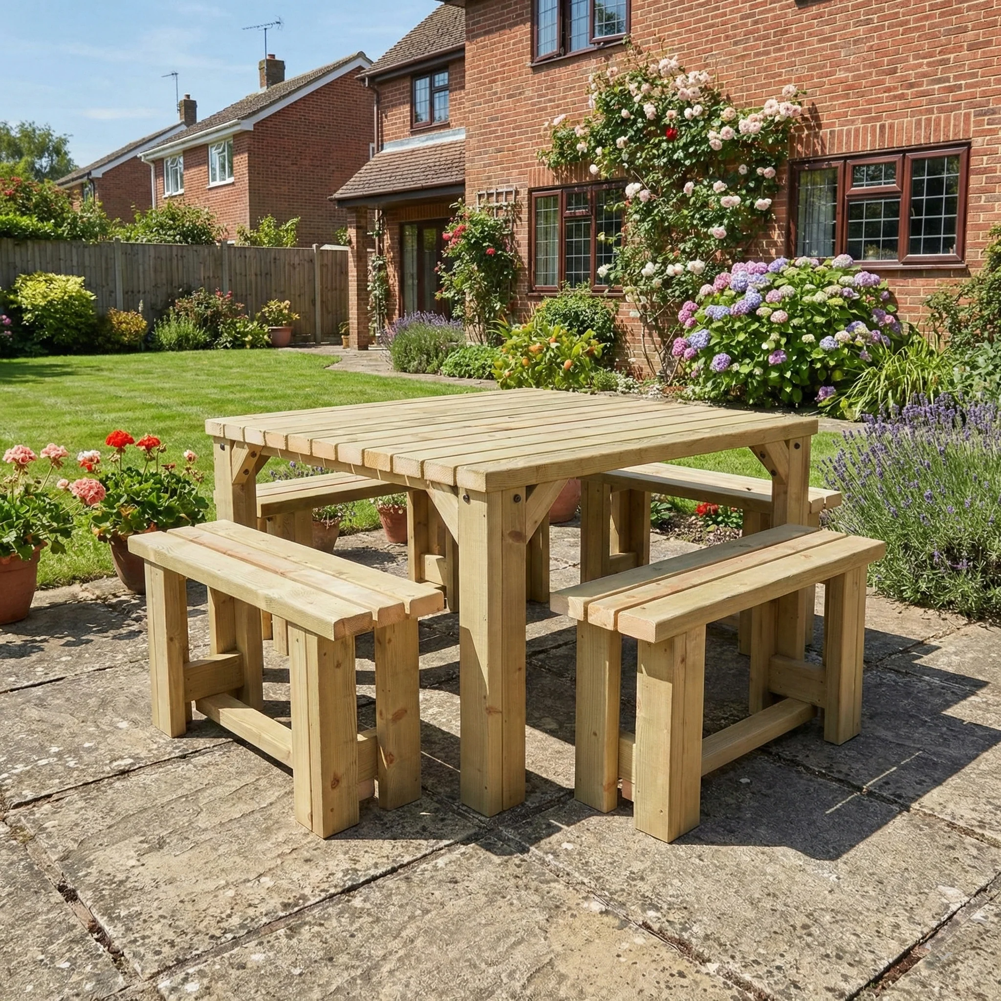 QUADRUM Picnic Table With 4 Benches - Image 3