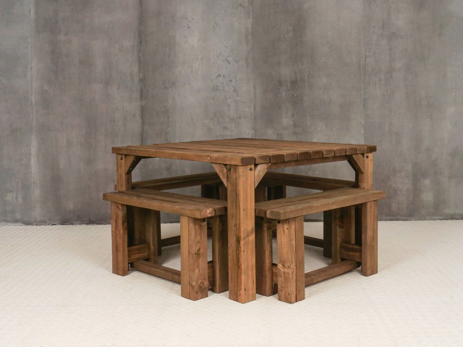 QUADRUM Picnic Table With 4 Benches - Rustic Finish - Image 4