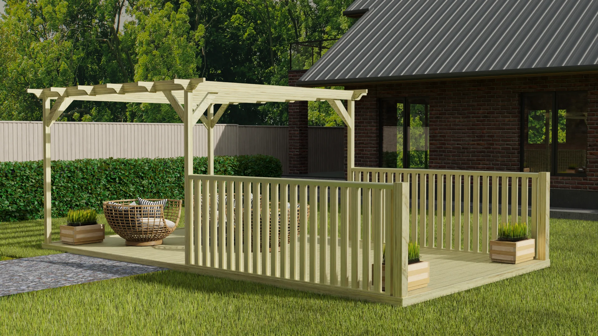 Rectangular Pergola And Decking Kit With Balustrade V.1 - Image 3