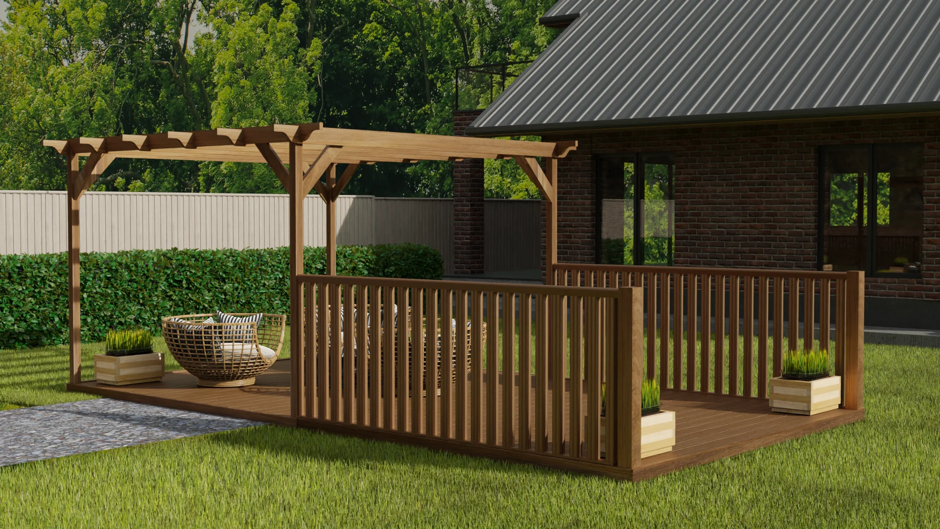 Rectangular Pergola And Decking Kit With Balustrade V.1 - Image 5