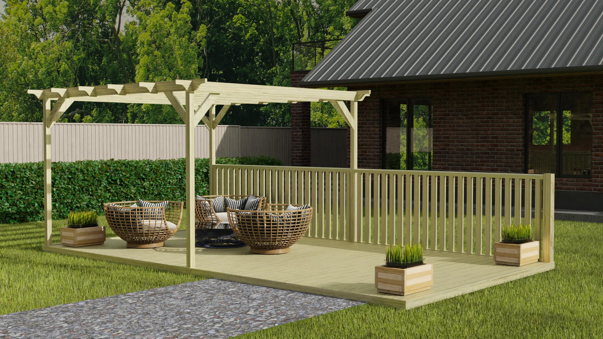 Rectangular Pergola And Decking Kit With Balustrade V.5 - Image 3