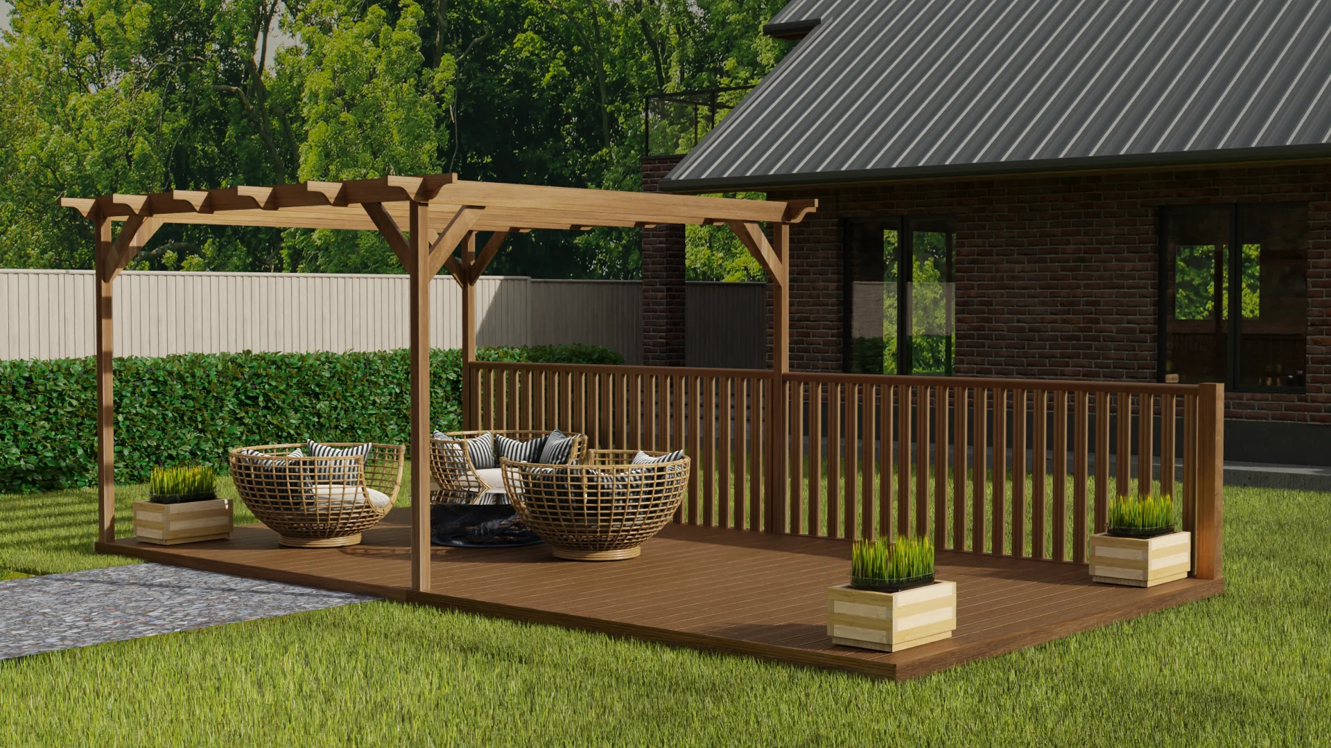 Rectangular Pergola And Decking Kit With Balustrade V.5 - Image 5