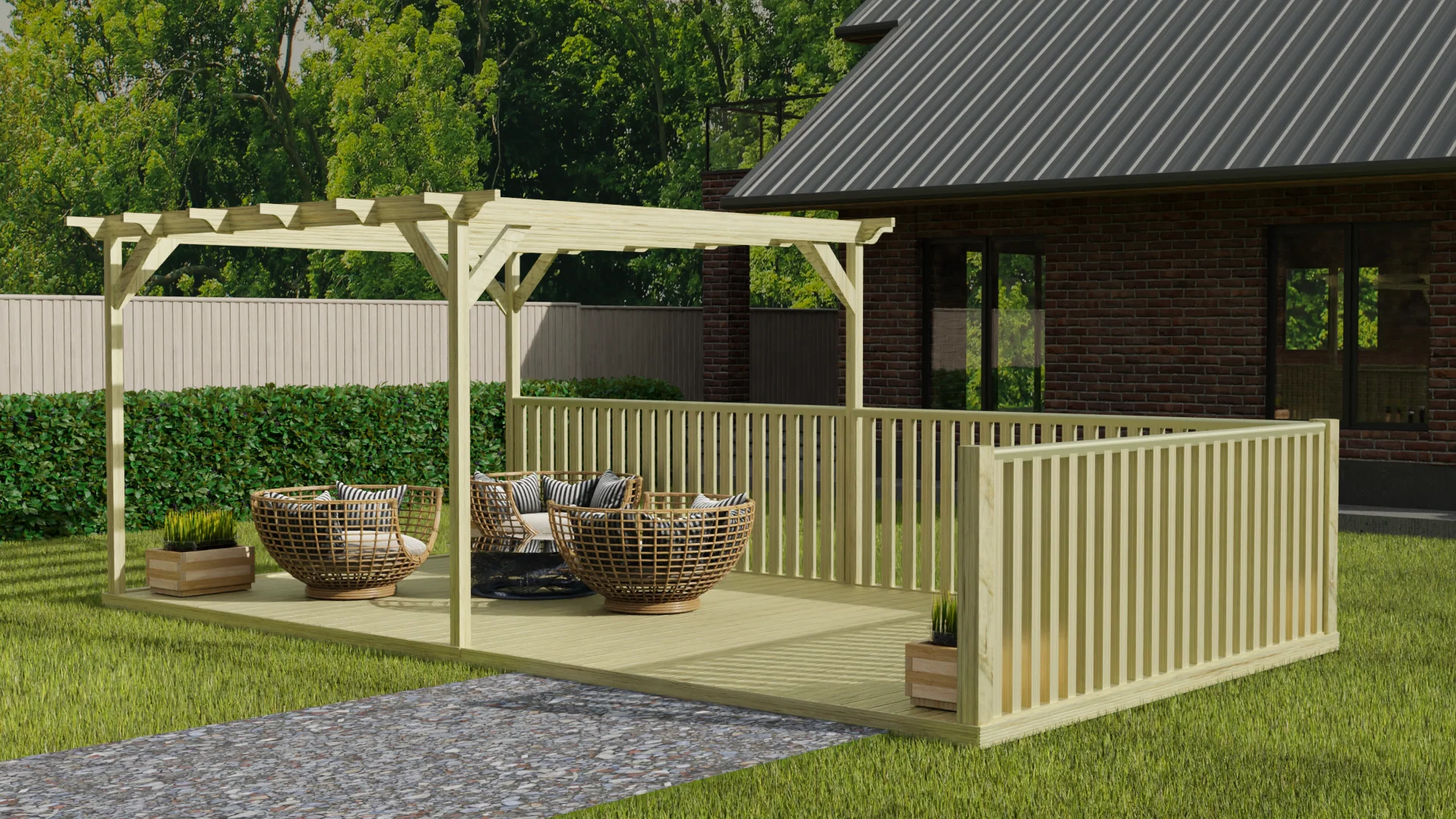 Rectangular Pergola And Decking Kit With Balustrade V.7 - Image 3