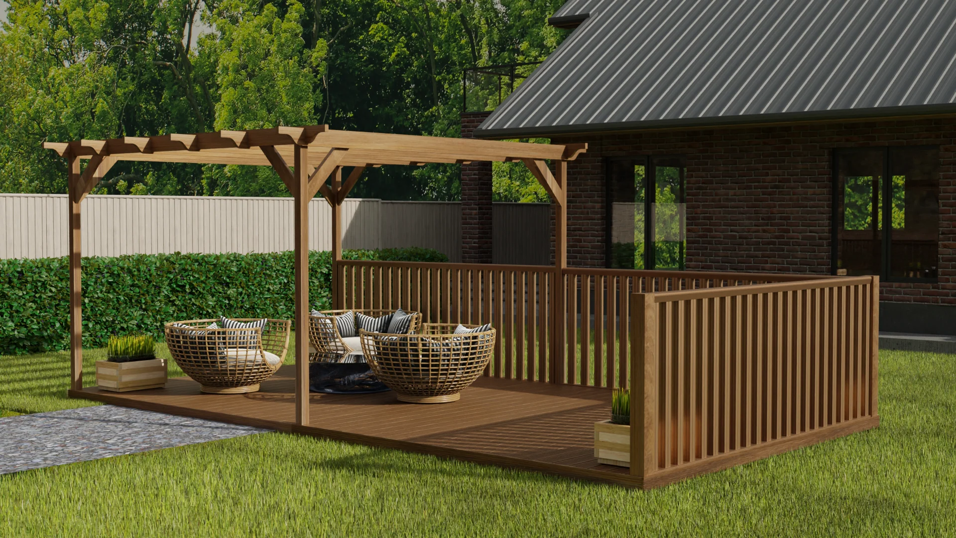 Rectangular Pergola And Decking Kit With Balustrade V.7 - Image 5