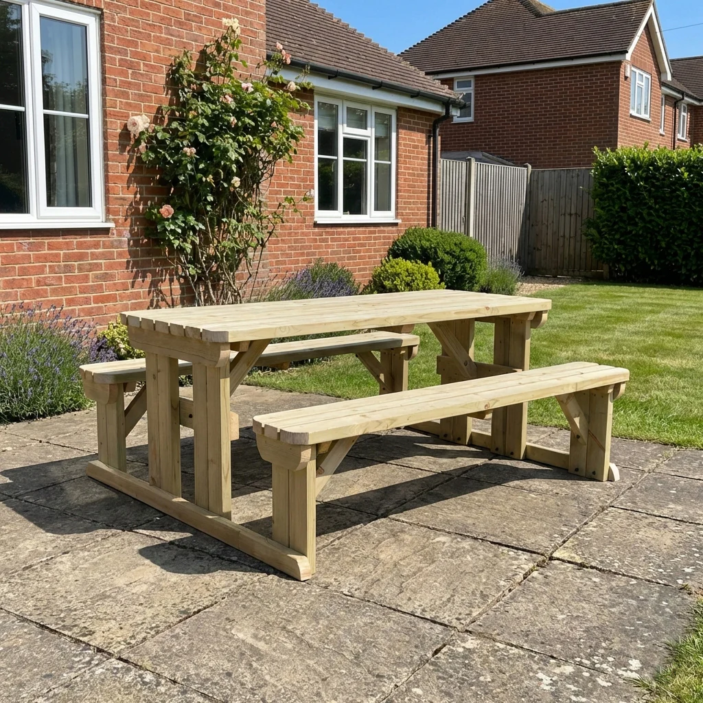 Abies Rounded Picnic Table and Benches Set - Image 3