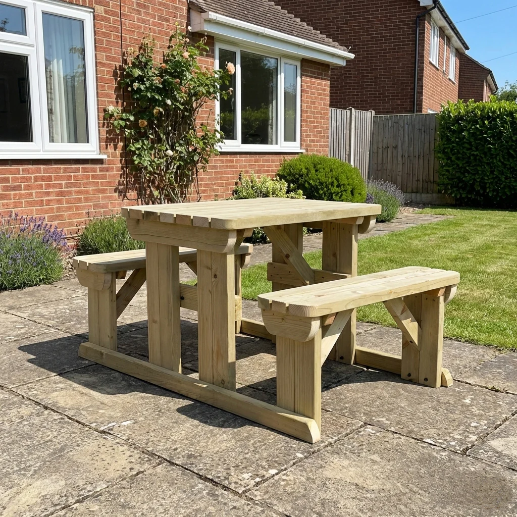 Abies Rounded Picnic Table and Benches Set - Image 4
