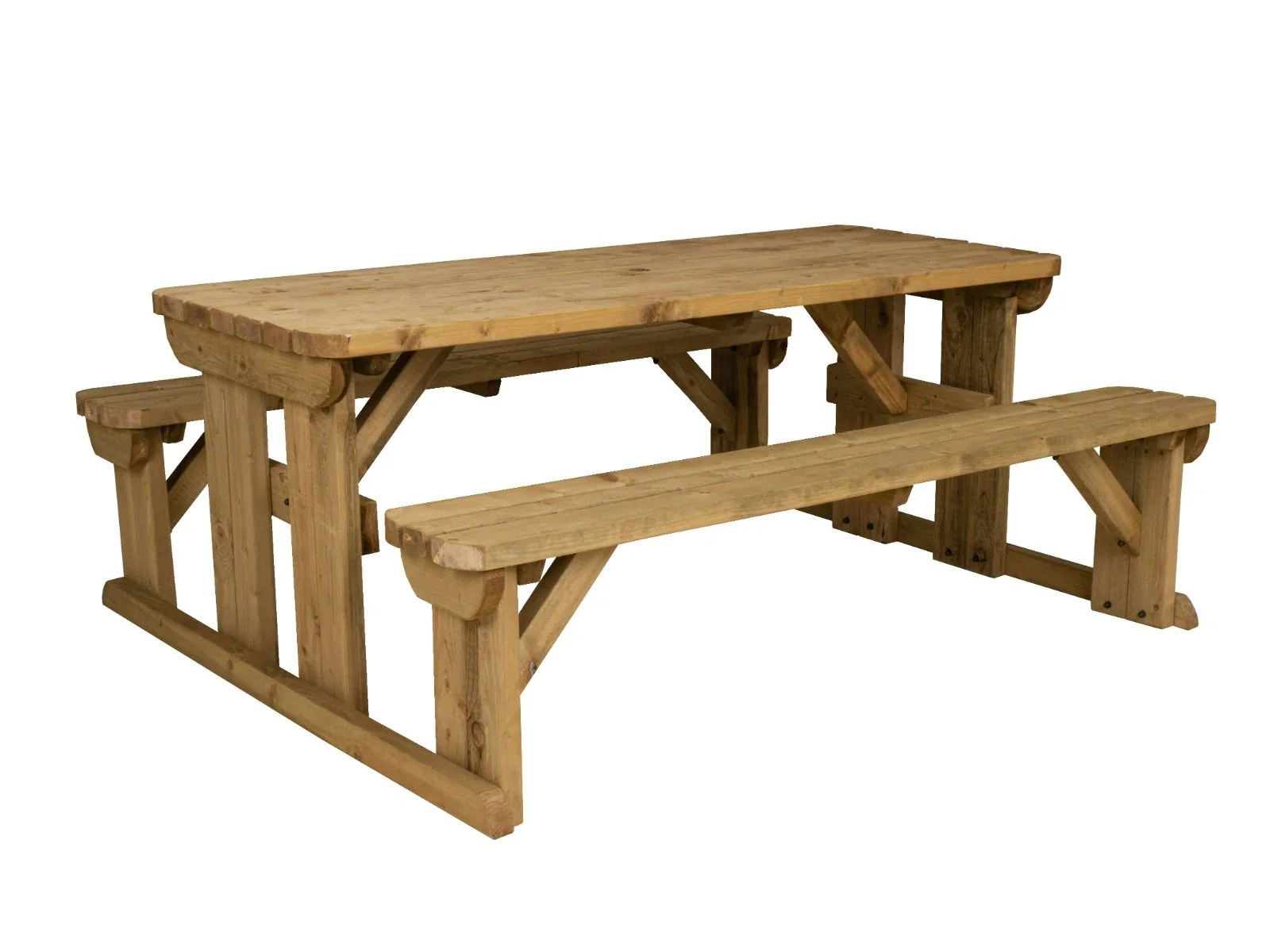 Abies Rounded Picnic Table and Benches Set - Rustic Finish