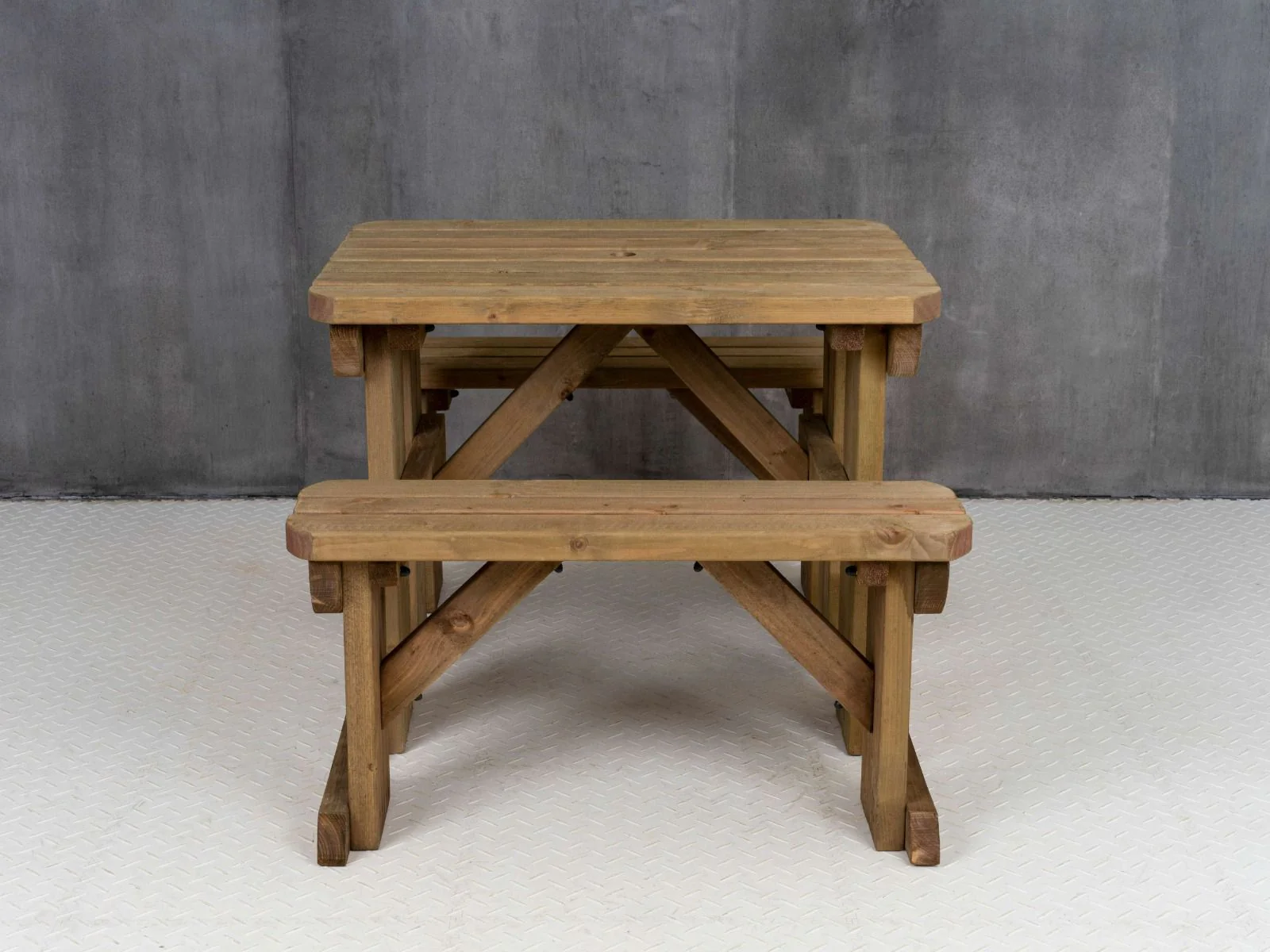 Abies Rounded Picnic Table and Benches Set - Rustic Finish - Image 15