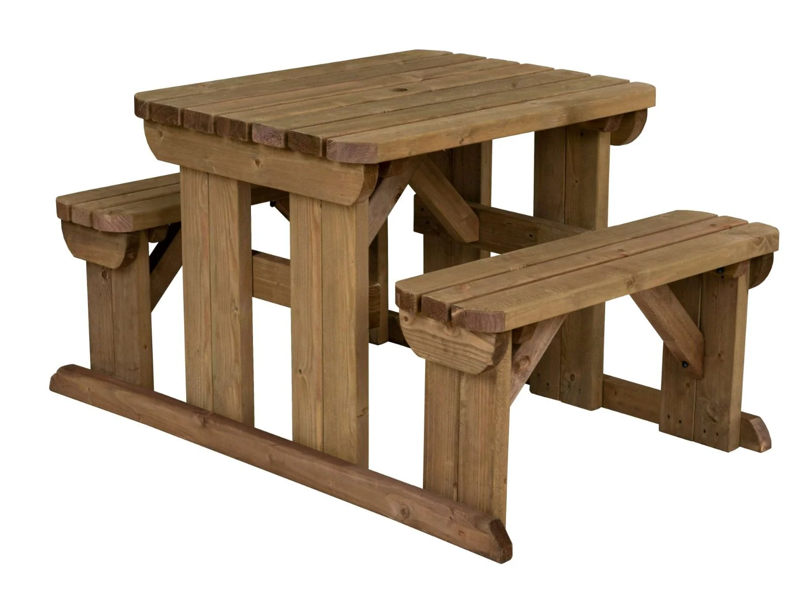 Abies Rounded Picnic Table and Benches Set - Rustic Finish - Image 6
