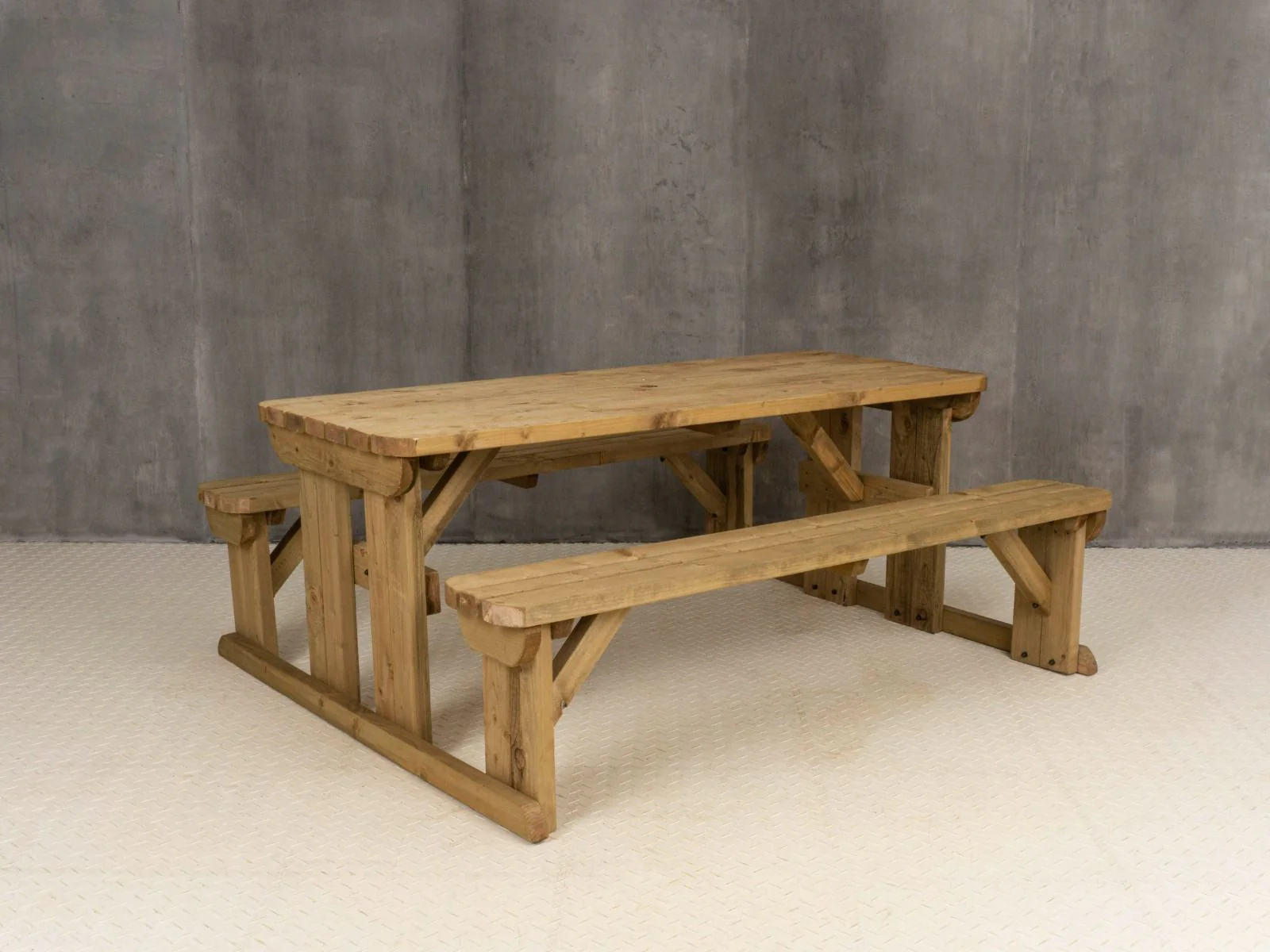 Abies Rounded Picnic Table and Benches Set - Rustic Finish - Image 8