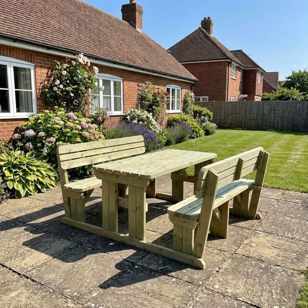 Rounded Alders Picnic Table Benches Set With Backrest - Image 3