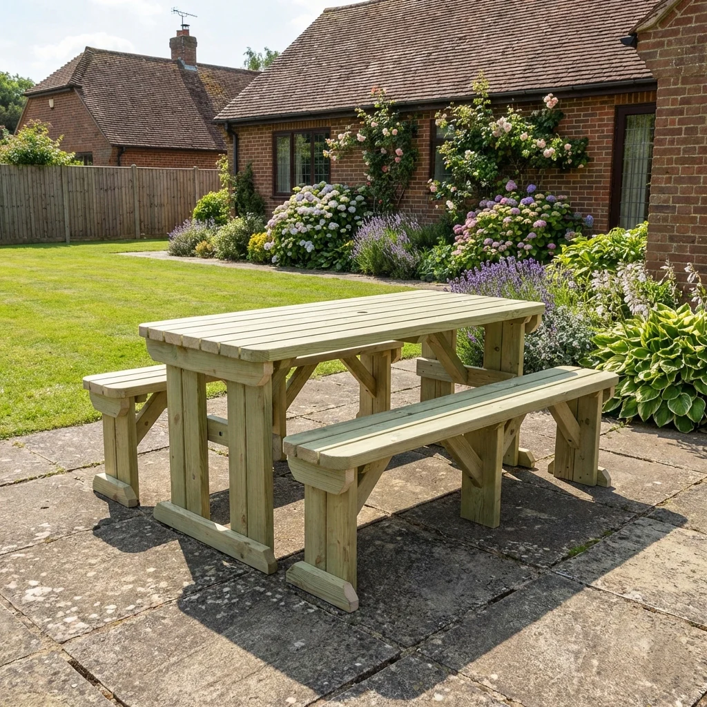 Aspen Rounded Picnic Table and Benches Set - Image 3