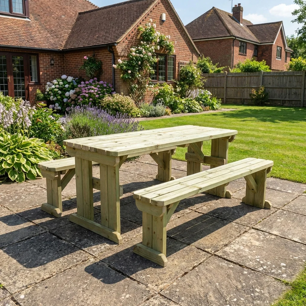 Aspen Rounded Picnic Table and Benches Set - Image 5