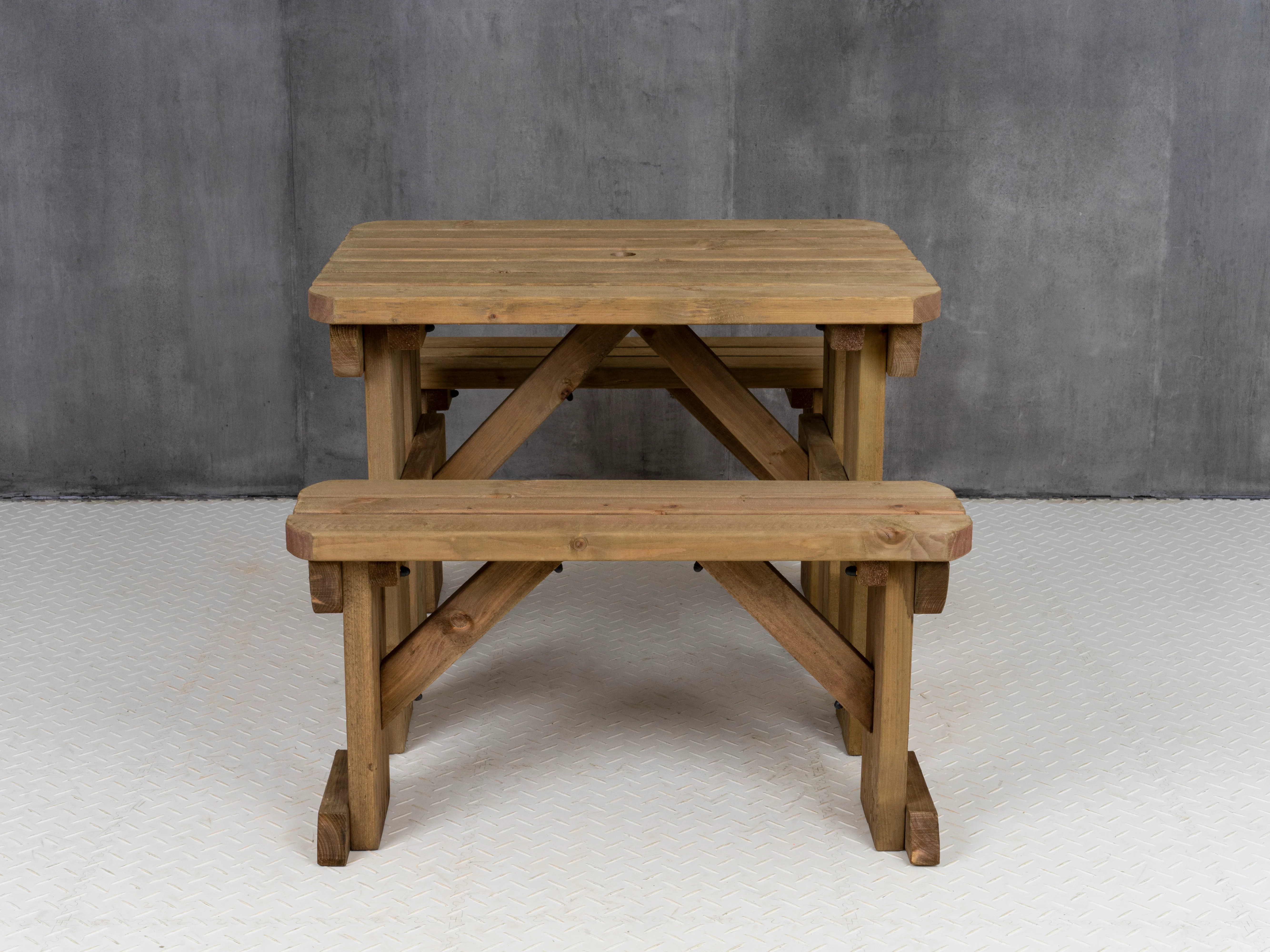 Aspen Rounded Picnic Table and Benches Set - Rustic Finish - Image 15