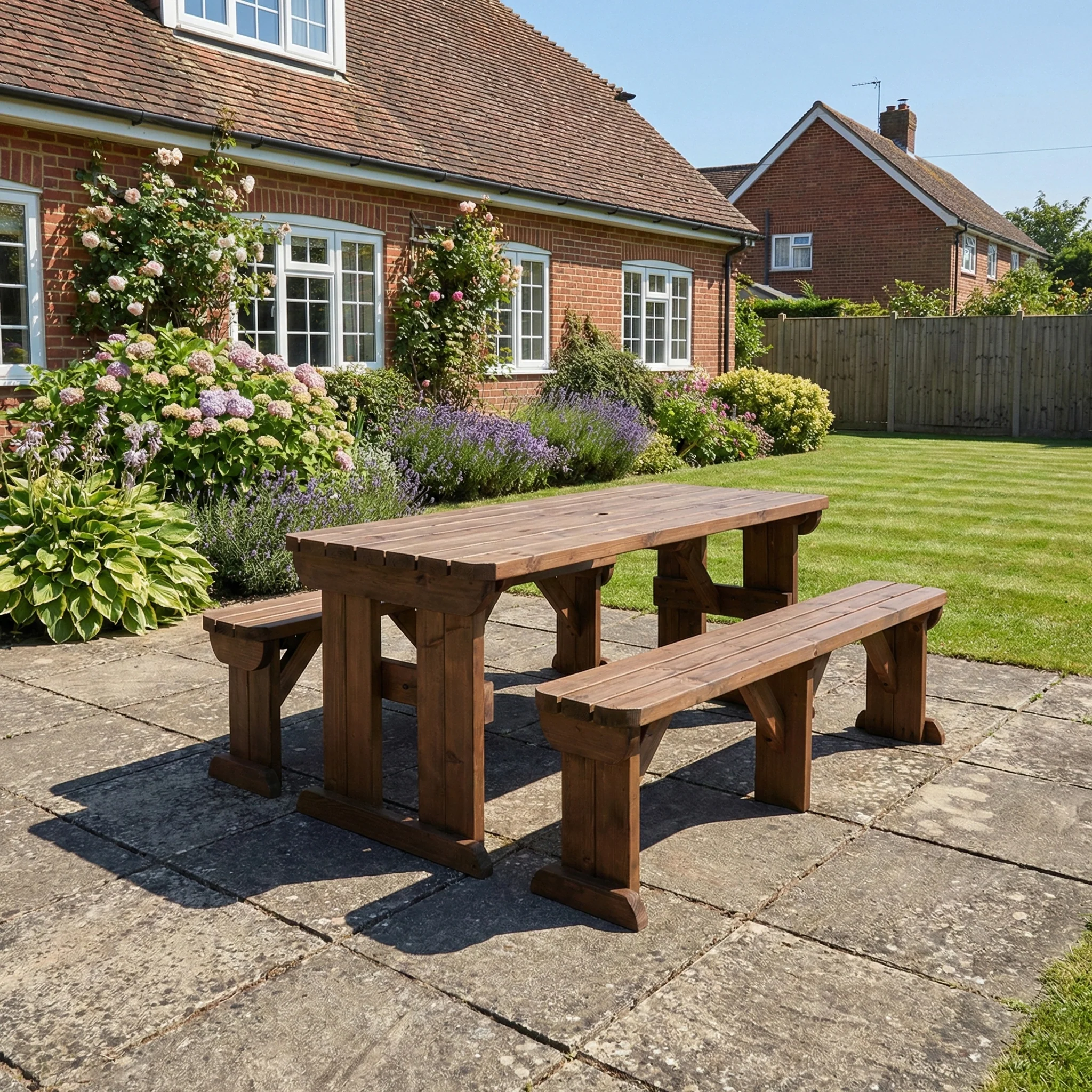 Aspen Rounded Picnic Table and Benches Set - Rustic Finish - Image 3