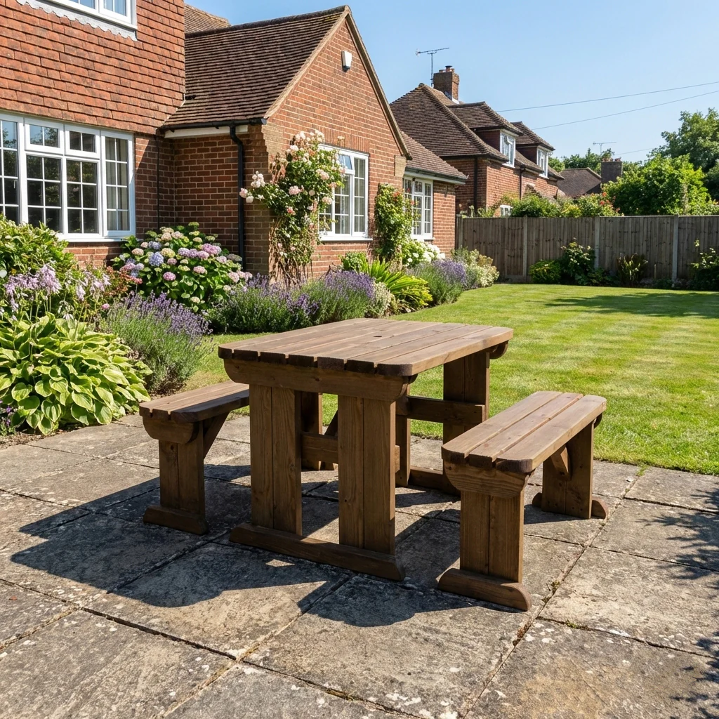 Aspen Rounded Picnic Table and Benches Set - Rustic Finish - Image 4