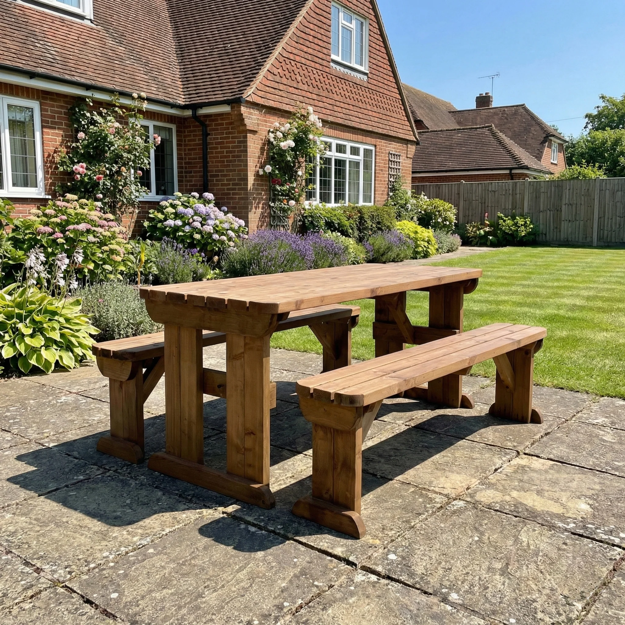 Aspen Rounded Picnic Table and Benches Set - Rustic Finish - Image 5